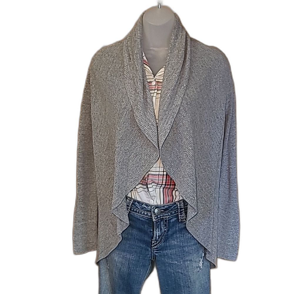 Express Draped Long Sweater Open Front Cardigan Waterfall Collar Cable Knit Top